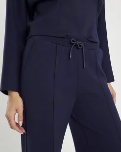 Navy Premium Wide Leg Pintuck Joggers