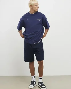 Navy Regular Fit Crosshatch Cargo Shorts