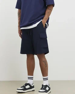 Navy Regular Fit Crosshatch Cargo Shorts