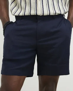 Navy Regular Fit Linen Blend Shorts