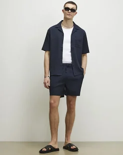 Navy Regular Fit Textured Shorts