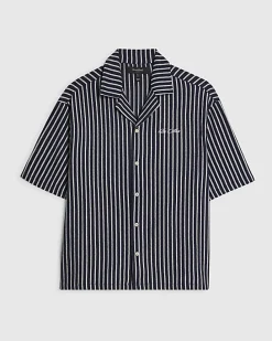 Navy Regular Fit Textured Stripe Shirt