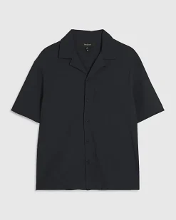 Navy Regular Fit Textured Short Sleeve Shirt
