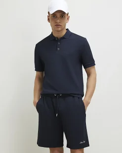 Navy Regular Fit Textured Shorts