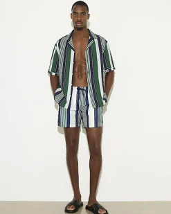 Navy Regular Length Stripe Swim Shorts