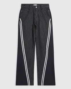 Navy Relaxed Straight Leg Stripe Hybrid Jeans