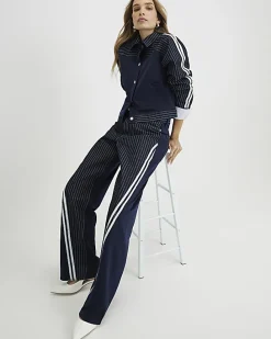 Navy Relaxed Straight Leg Stripe Hybrid Jeans