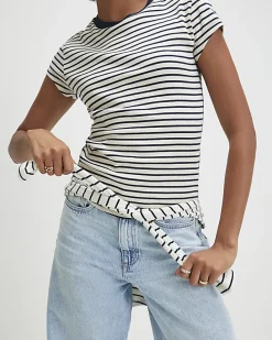 Navy Ribbed Stripe Fitted T-Shirt