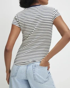 Navy Ribbed Stripe Fitted T-Shirt