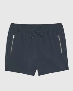 Navy Short Length Piped Swim Shorts