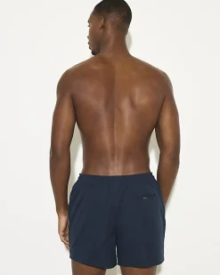 Navy Short Length Piped Swim Shorts