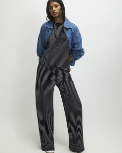 Navy Short Sleeve Striped Top