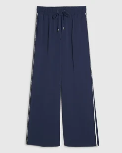 Navy Side Stripe Drawstring Wide Leg Joggers