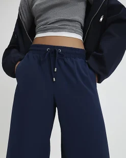 Navy Side Stripe Drawstring Wide Leg Joggers