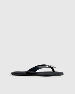 Navy Silver Hardware Toe Thong Flat Sandals