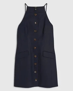 Navy Sleeveless Button Mini Dress