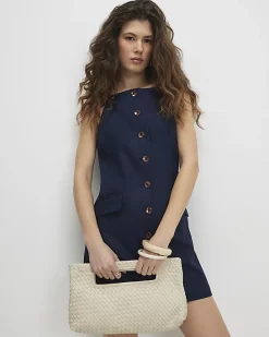 Navy Sleeveless Button Mini Dress
