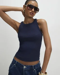 Navy Sleeveless Ribbed Cami Top