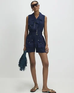 Navy Sleeveless Utility Playsuit