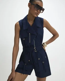 Navy Sleeveless Utility Playsuit