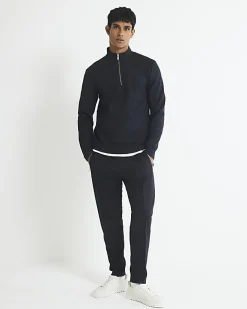 Navy Slim Fit Pique Pintuck Joggers