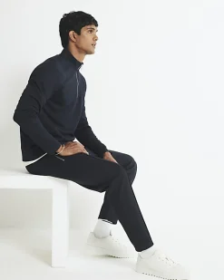 Navy Slim Fit Pique Pintuck Joggers