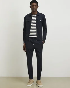 Navy Slim Fit Pique Shacket And Joggers Set