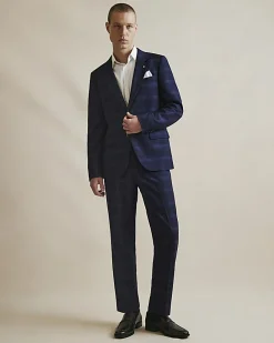 Navy Slim Fit Stretch Check Suit Jacket