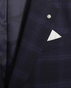 Navy Slim Fit Stretch Check Suit Jacket