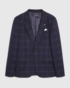 Navy Slim Fit Stretch Check Suit Jacket