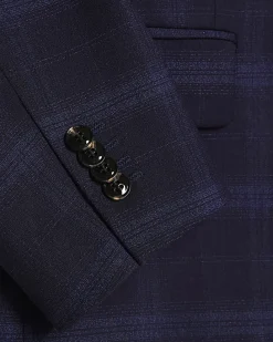Navy Slim Fit Stretch Check Suit Jacket