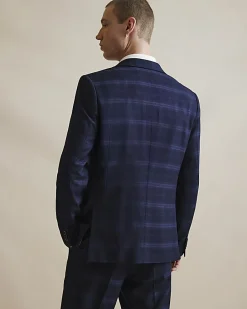 Navy Slim Fit Stretch Check Suit Jacket