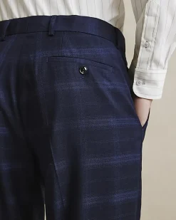 Navy Slim Fit Stretch Check Suit Trousers
