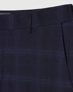Navy Slim Fit Stretch Check Suit Trousers