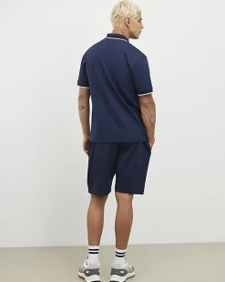 Navy Slim Fit Textured Tipped Shorts