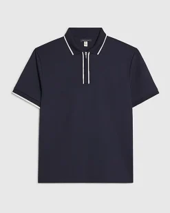 Navy Slim Fit Textured Zip Tipped Polo Shirt