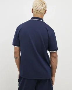 Navy Slim Fit Textured Zip Tipped Polo Shirt