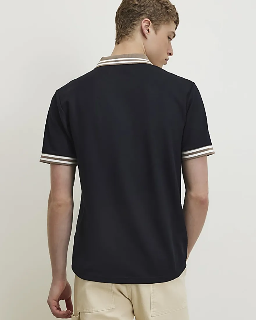 Navy Slim Fit Tipped Crest Polo Shirt