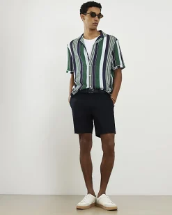 Navy Slim Stretch Chino Short with Belt