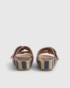Navy Stripe Raffia Footbed Sandals