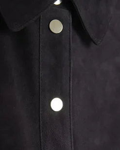 Navy Suede Belted Midi Shirt Dress