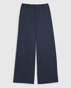 Navy Tailored Pinstripe Wide Leg Trousers