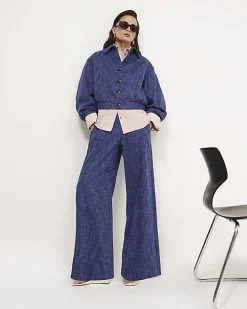 Navy Wide Leg Trousers