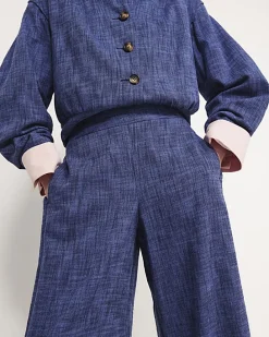 Navy Wide Leg Trousers