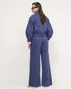 Navy Wide Leg Trousers