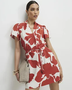 Orange Abstract Print Mini Shift Dress