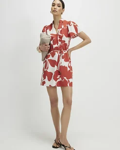 Orange Abstract Print Mini Shift Dress
