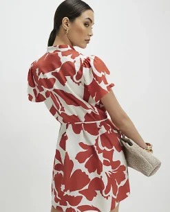 Orange Abstract Print Mini Shift Dress