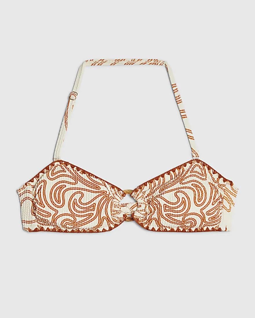 Orange Cornelli Print Bandeau Bikini Top