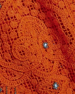 Orange Crochet Embellished Beach Shorts